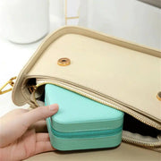 Portable Jewelry Box with Mirror and PU Leather Organizer