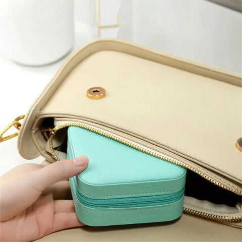 Portable Jewelry Box with Mirror and PU Leather Organizer