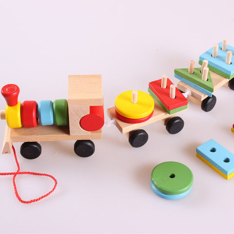 Wooden Train Three-section Tractor Toy Children&