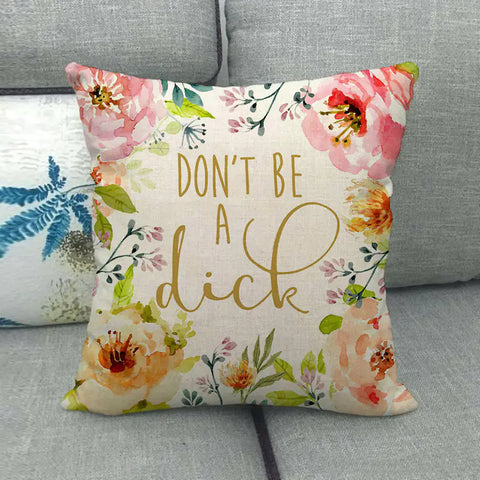 Watercolor Rose Inspirational Word Linen Cushion Cover