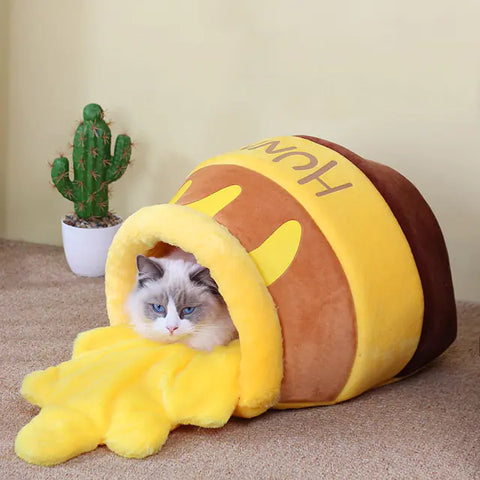 Honey Jar Shaped Plush Cat Bed and Cushion Mat