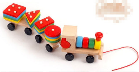Wooden Train Three-section Tractor Toy Children&