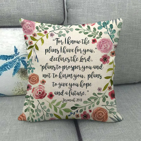 Watercolor Rose Inspirational Word Linen Cushion Cover