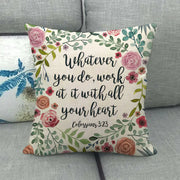 Watercolor Rose Inspirational Word Linen Cushion Cover