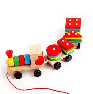 Wooden Train Three-section Tractor Toy Children&