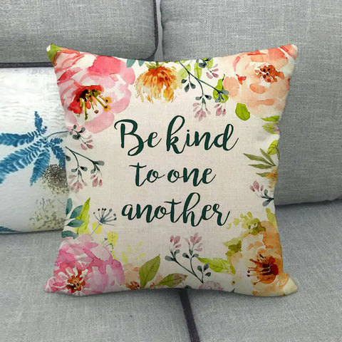 Watercolor Rose Inspirational Word Linen Cushion Cover