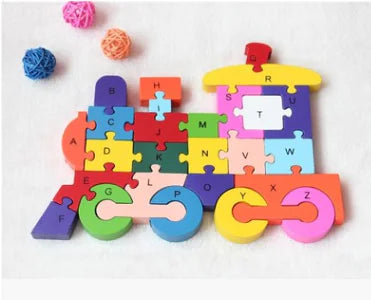 Wooden Cartoon Animal Puzzle for Kids with Letters & Numbers