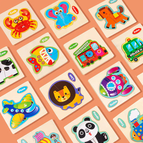 3D Wooden Cartoon Animal Traffic Puzzle for Kids