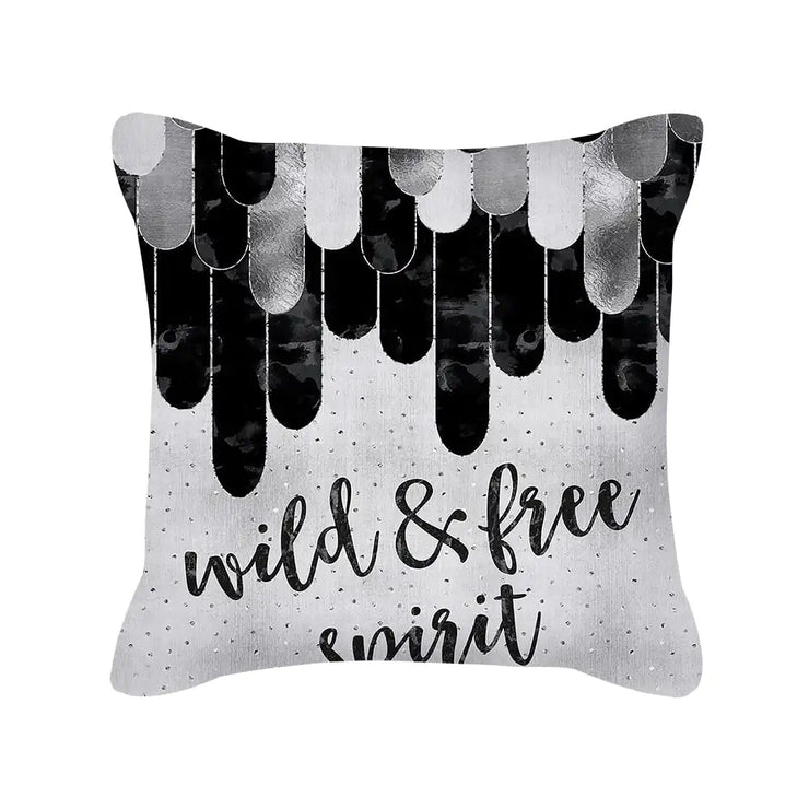 Silver Grey Geometric Print Peach Skin Throw Pillow