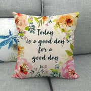 Watercolor Rose Inspirational Word Linen Cushion Cover