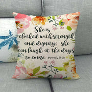 Watercolor Rose Inspirational Word Linen Cushion Cover