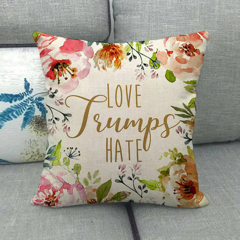 Watercolor Rose Inspirational Word Linen Cushion Cover