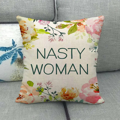 Watercolor Rose Inspirational Word Linen Cushion Cover