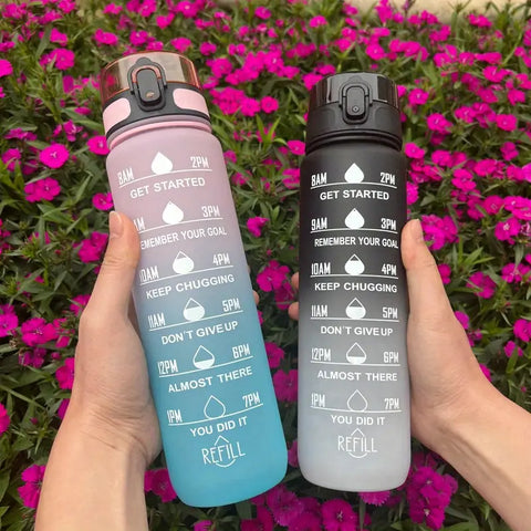 Motivational 1L Sports Water Bottle with Time Markings