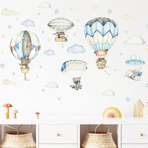 Cartoon Animal Hot Air Balloon Wall Stickers for Kids