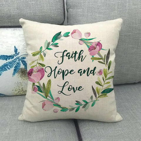 Watercolor Rose Inspirational Word Linen Cushion Cover