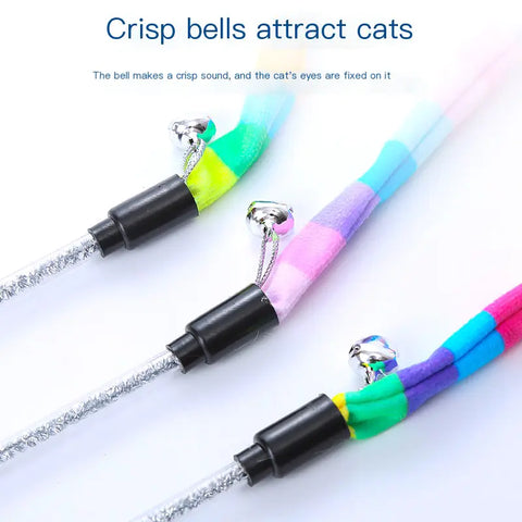 Interactive Cat Toy with Rainbow Stripes and Bell