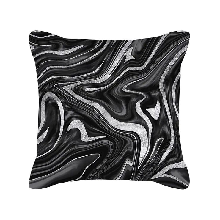 Silver Grey Geometric Print Peach Skin Throw Pillow