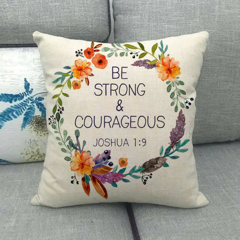 Watercolor Rose Inspirational Word Linen Cushion Cover