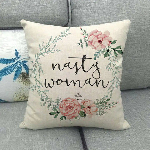 Watercolor Rose Inspirational Word Linen Cushion Cover