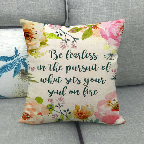 Watercolor Rose Inspirational Word Linen Cushion Cover