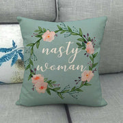 Watercolor Rose Inspirational Word Linen Cushion Cover