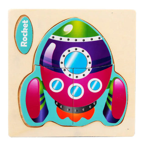 3D Wooden Cartoon Animal Traffic Puzzle for Kids