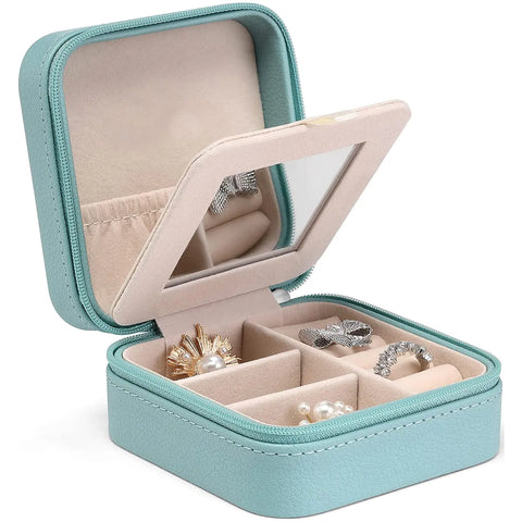 Portable Jewelry Box with Mirror and PU Leather Organizer