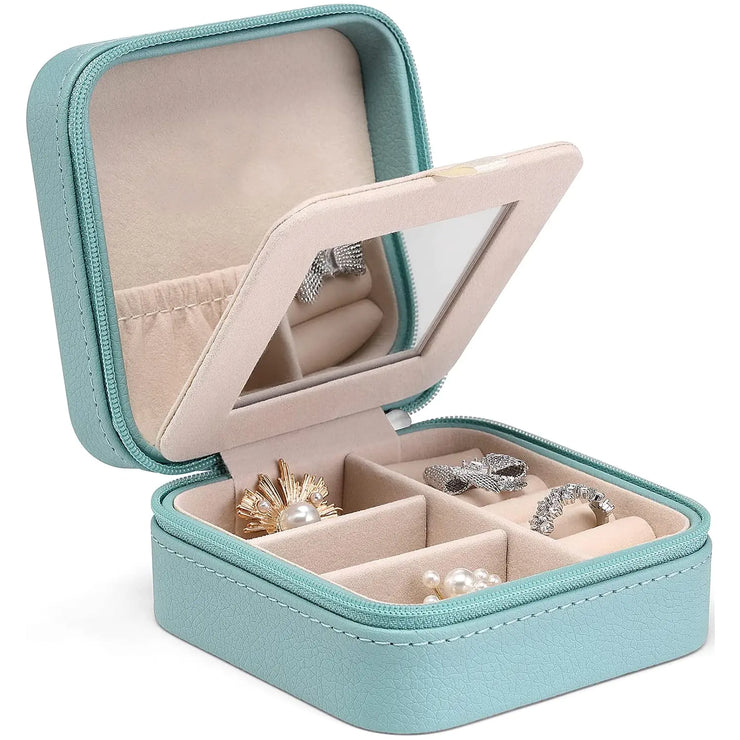 Portable Jewelry Box with Mirror and PU Leather Organizer