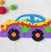 Wooden Cartoon Animal Puzzle for Kids with Letters & Numbers