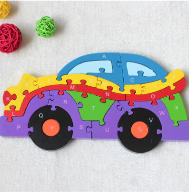 Wooden Cartoon Animal Puzzle for Kids with Letters & Numbers