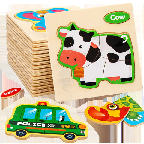 3D Wooden Cartoon Animal Traffic Puzzle for Kids