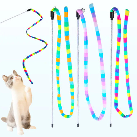 Interactive Cat Toy with Rainbow Stripes and Bell