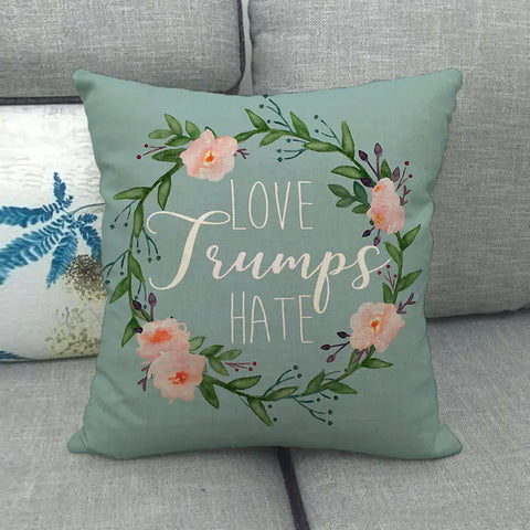Watercolor Rose Inspirational Word Linen Cushion Cover