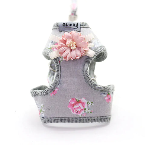 Floral Dog Leash with Pet Chest Harness for Summer