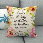Watercolor Rose Inspirational Word Linen Cushion Cover