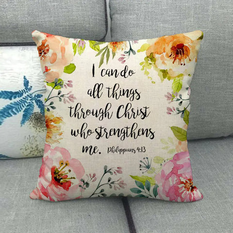 Watercolor Rose Inspirational Word Linen Cushion Cover