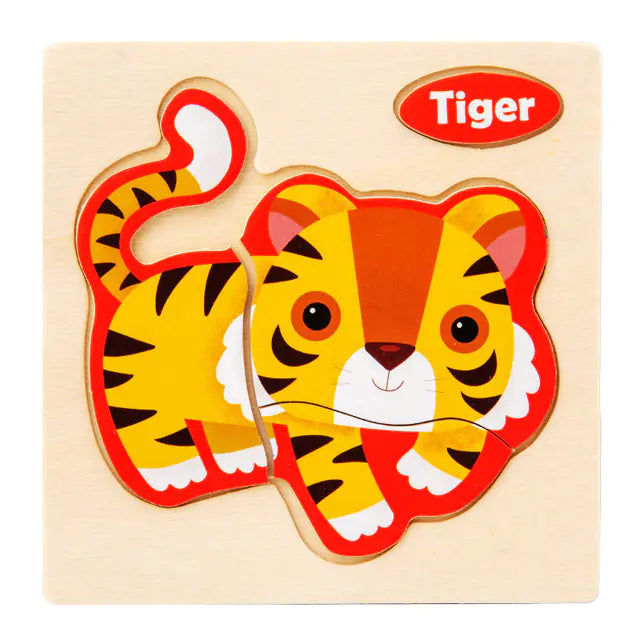 3D Wooden Cartoon Animal Traffic Puzzle for Kids