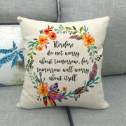 Watercolor Rose Inspirational Word Linen Cushion Cover
