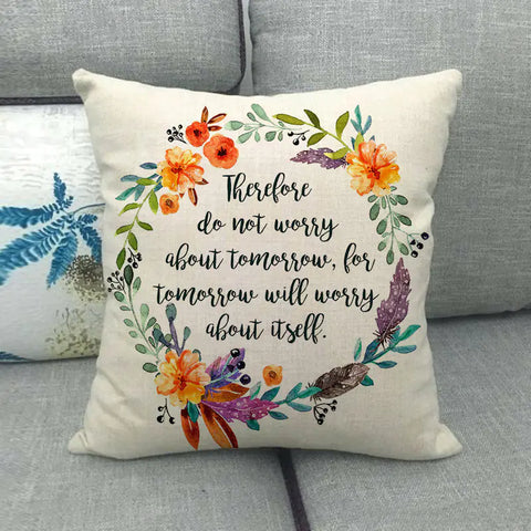 Watercolor Rose Inspirational Word Linen Cushion Cover