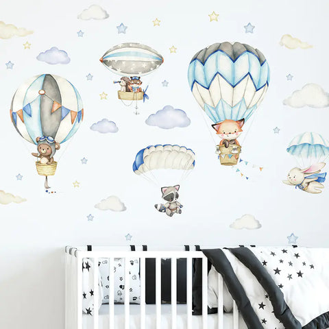 Cartoon Animal Hot Air Balloon Wall Stickers for Kids