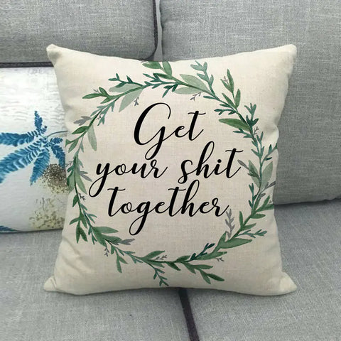 Watercolor Rose Inspirational Word Linen Cushion Cover