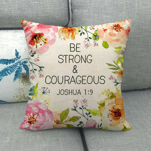 Watercolor Rose Inspirational Word Linen Cushion Cover