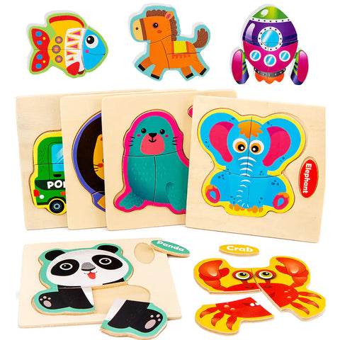 3D Wooden Cartoon Animal Traffic Puzzle for Kids