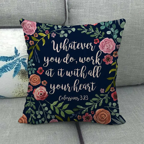 Watercolor Rose Inspirational Word Linen Cushion Cover