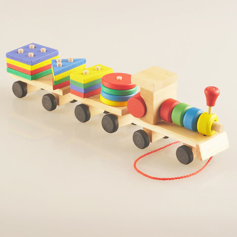 Wooden Train Three-section Tractor Toy Children&