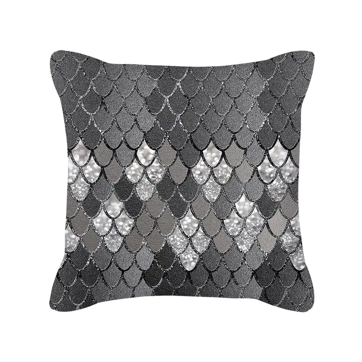 Silver Grey Geometric Print Peach Skin Throw Pillow