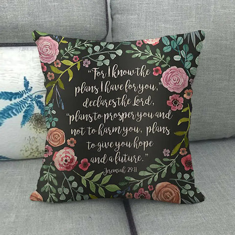 Watercolor Rose Inspirational Word Linen Cushion Cover
