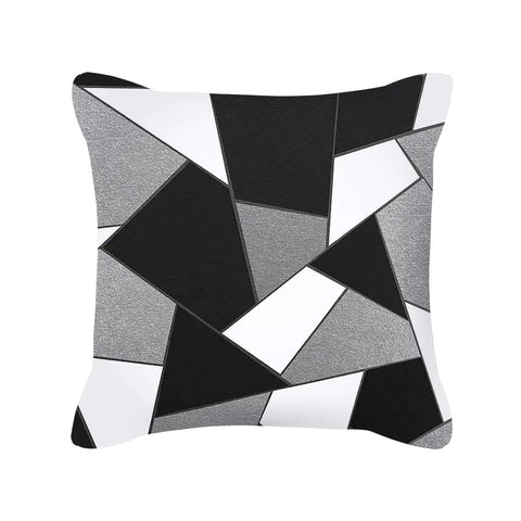 Silver Grey Geometric Print Peach Skin Throw Pillow