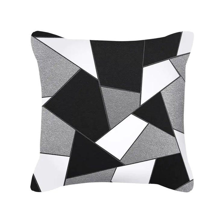 Silver Grey Geometric Print Peach Skin Throw Pillow